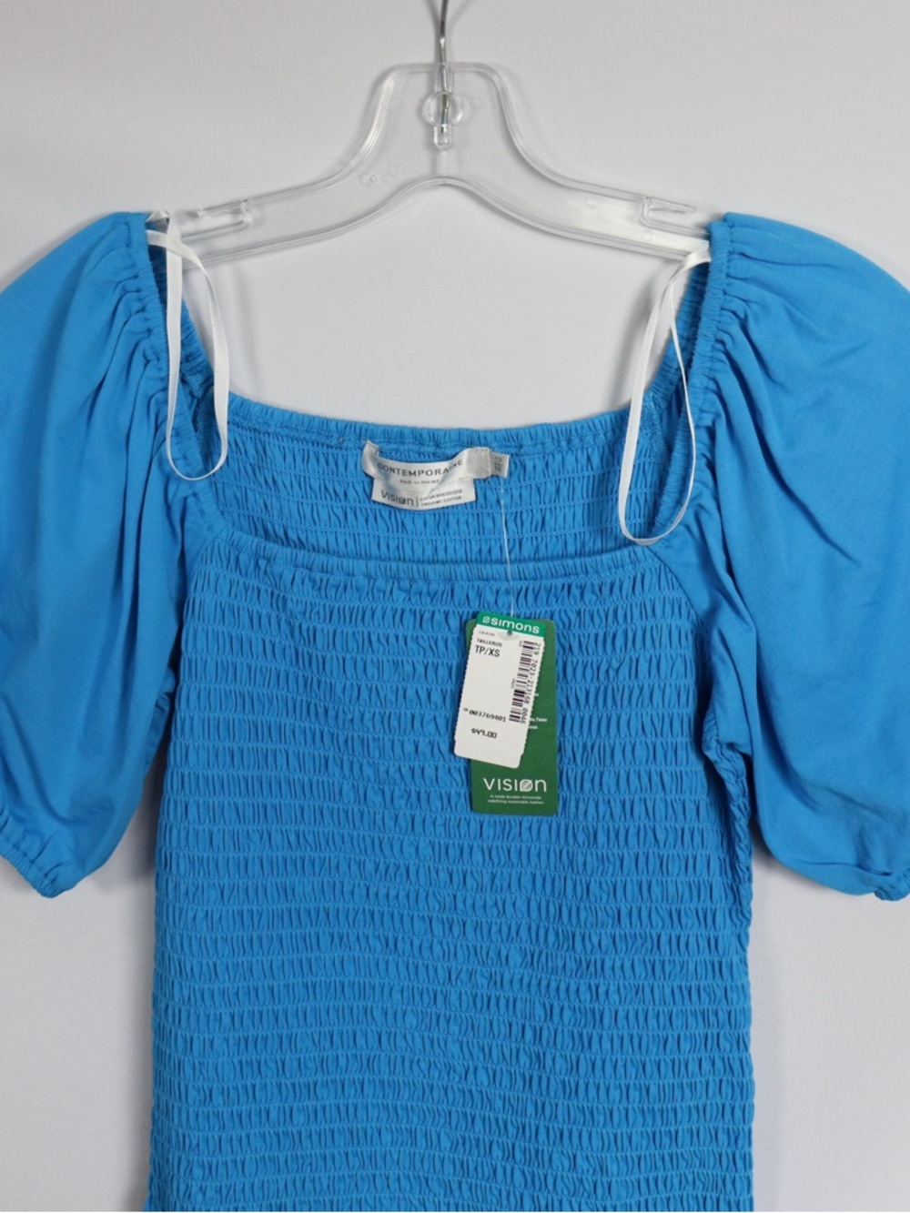 Contemporaine Smocked Puff Sleeve Top Blue Size Small NWT - Picture 3 of 9